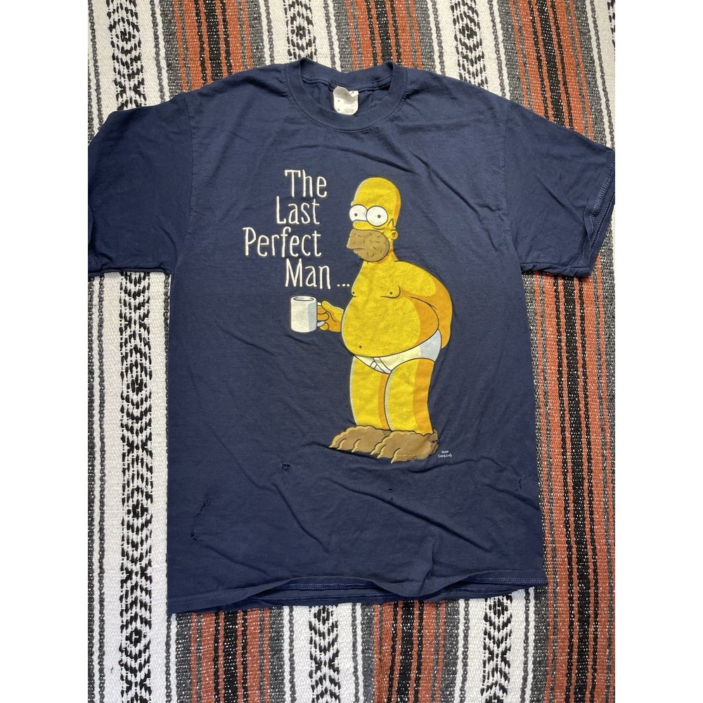 The Simpsons T-shirt Mens Medium Blue Homer Simpson Cartoon The Last Perfect Man